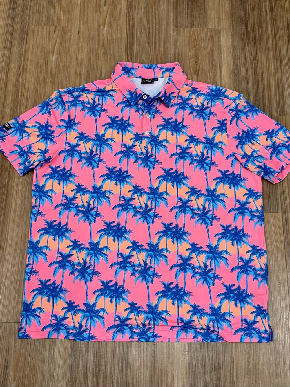 Sunday Swagger Men's XXL Sunset Blvd Pink Tropical Palm Print Polo Shirt